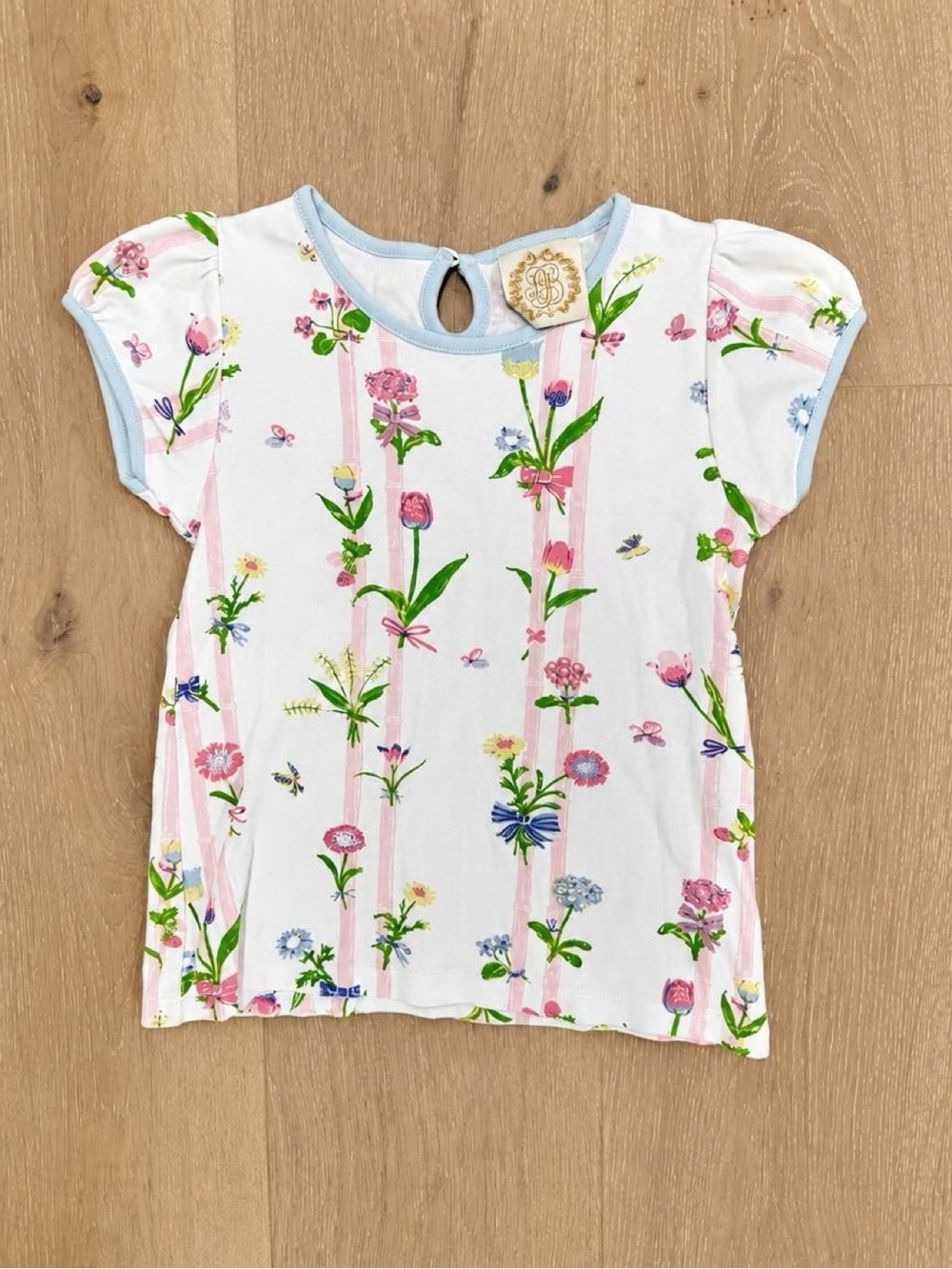 The Beaufort Bonnet Company TBBC Girls Floral Top Size 7 Pink Blue